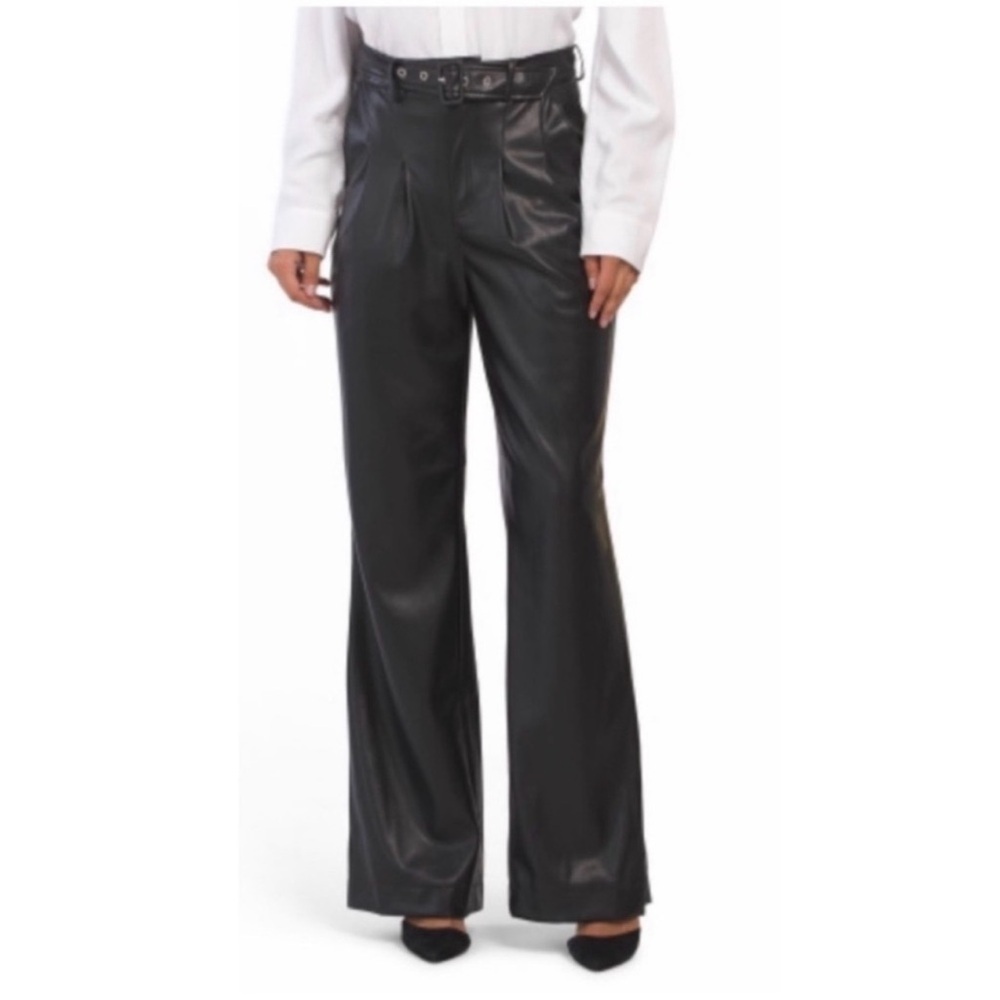 7 FOR ALL MANKIND Belted Faux Leather Wide Leg Pants in Brown